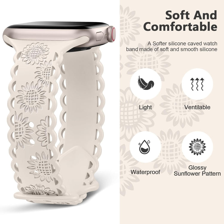 For Apple Watch Ultra 2 49mm Lace Sunflower Embossed Silicone Watch Band