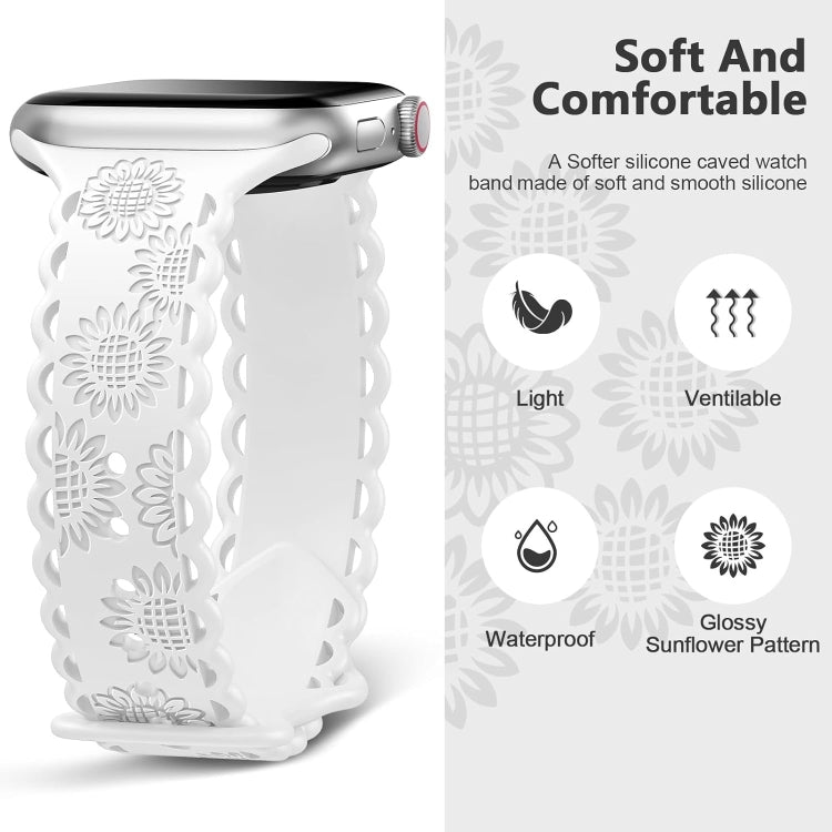 For Apple Watch Series 9 45mm Lace Sunflower Embossed Silicone Watch Band