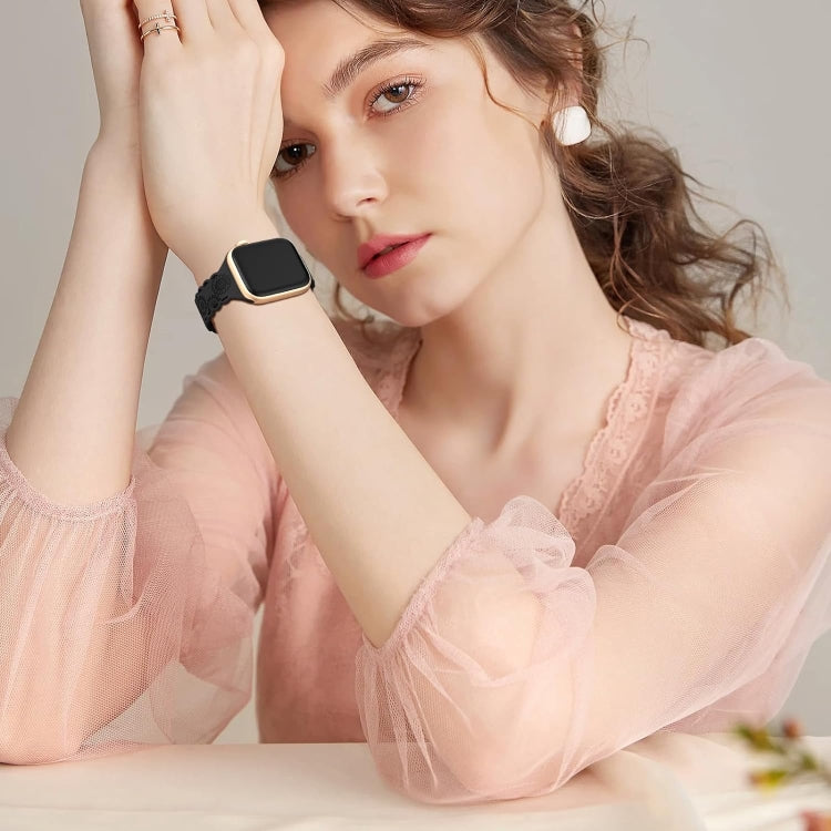 For Apple Watch Series 9 41mm Lace Sunflower Embossed Silicone Watch Band