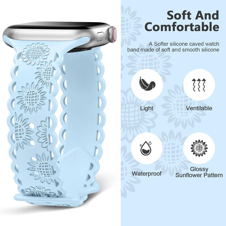 For Apple Watch Series 9 41mm Lace Sunflower Embossed Silicone Watch Band