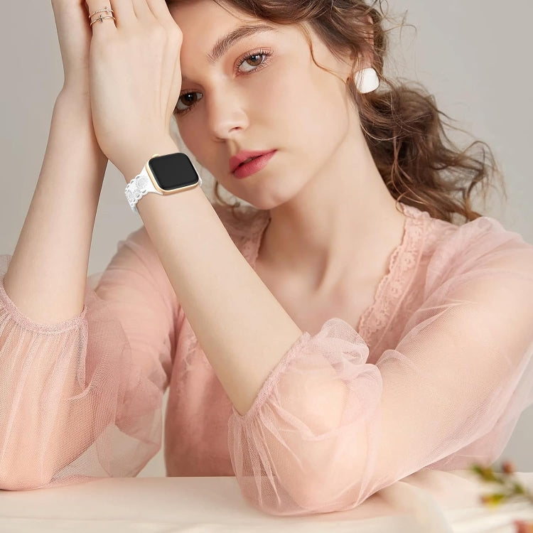 For Apple Watch Series 9 41mm Lace Sunflower Embossed Silicone Watch Band