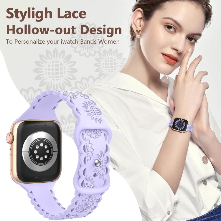 For Apple Watch Ultra 49mm Lace Sunflower Embossed Silicone Watch Band