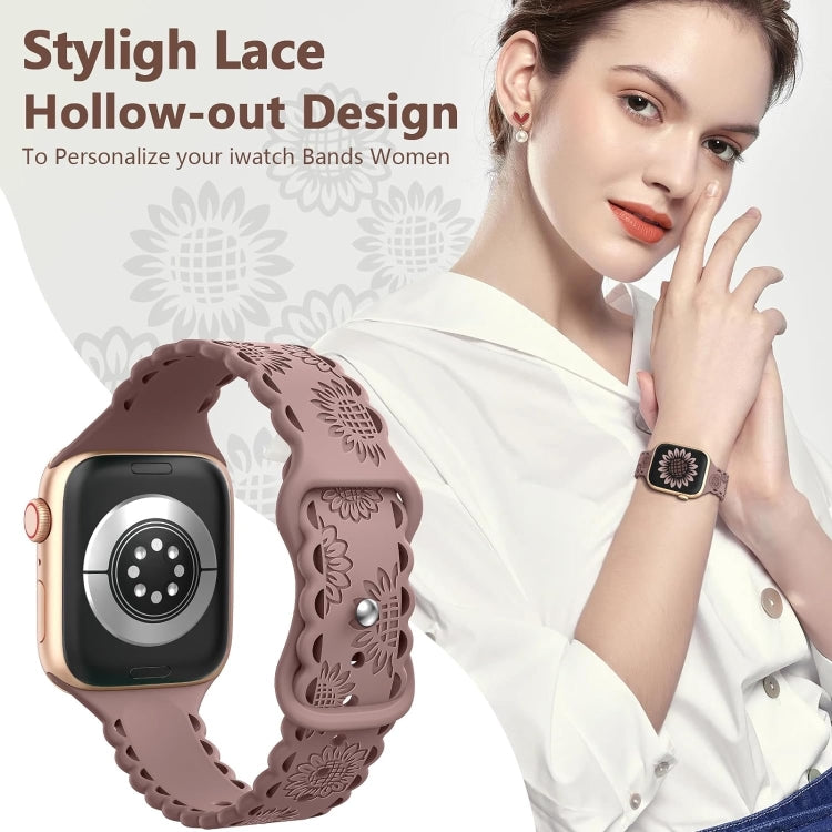 For Apple Watch Ultra 49mm Lace Sunflower Embossed Silicone Watch Band