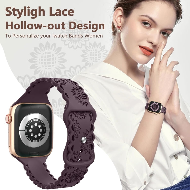 For Apple Watch Series 8 41mm Lace Sunflower Embossed Silicone Watch Band