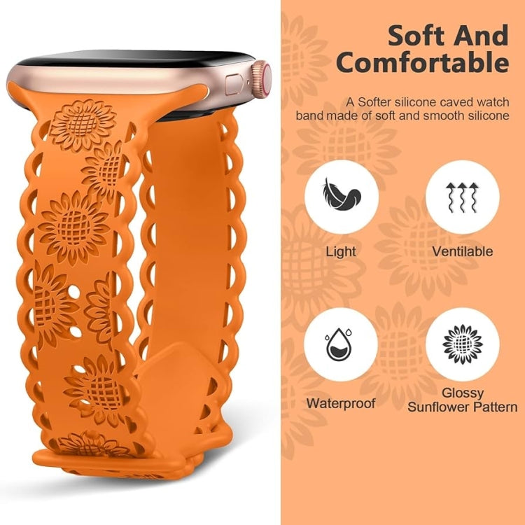For Apple Watch Series 8 41mm Lace Sunflower Embossed Silicone Watch Band