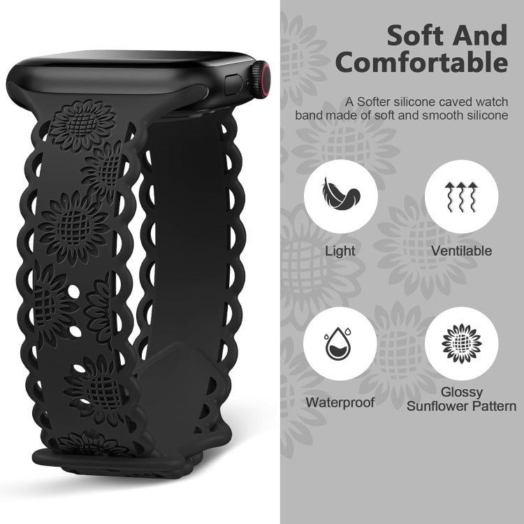 For Apple Watch Series 8 45mm Lace Sunflower Embossed Silicone Watch Band