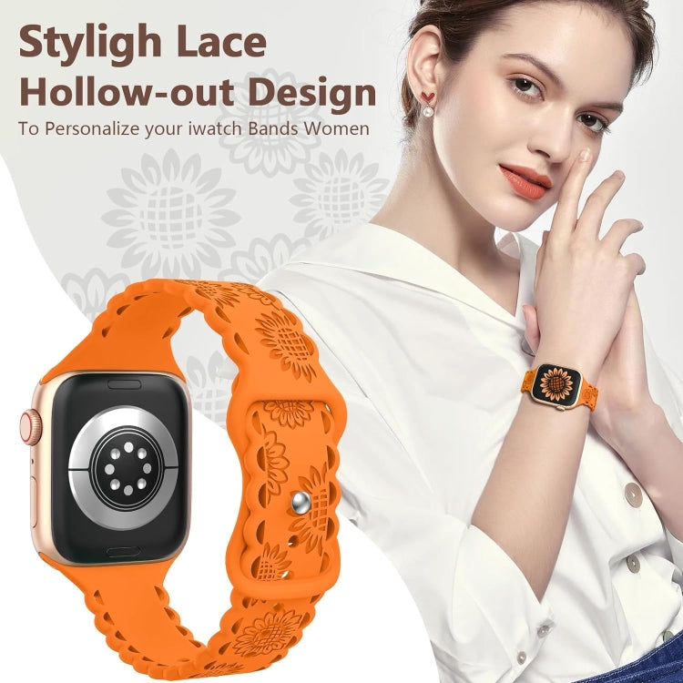 For Apple Watch Series 8 45mm Lace Sunflower Embossed Silicone Watch Band