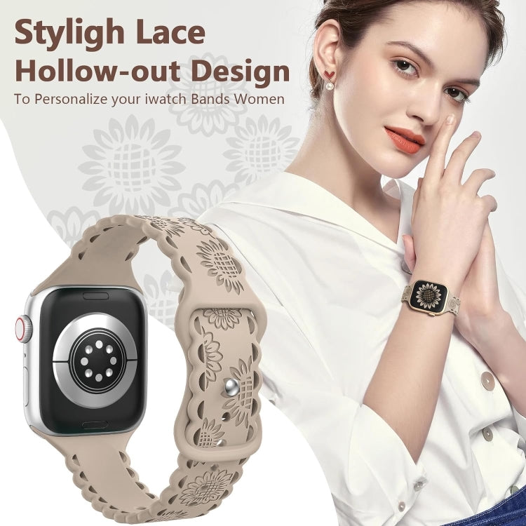 For Apple Watch SE 2022 40mm Lace Sunflower Embossed Silicone Watch Band