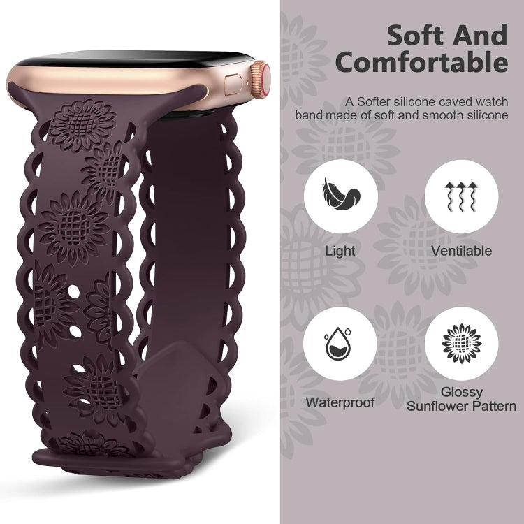 For Apple Watch SE 2022 44mm Lace Sunflower Embossed Silicone Watch Band