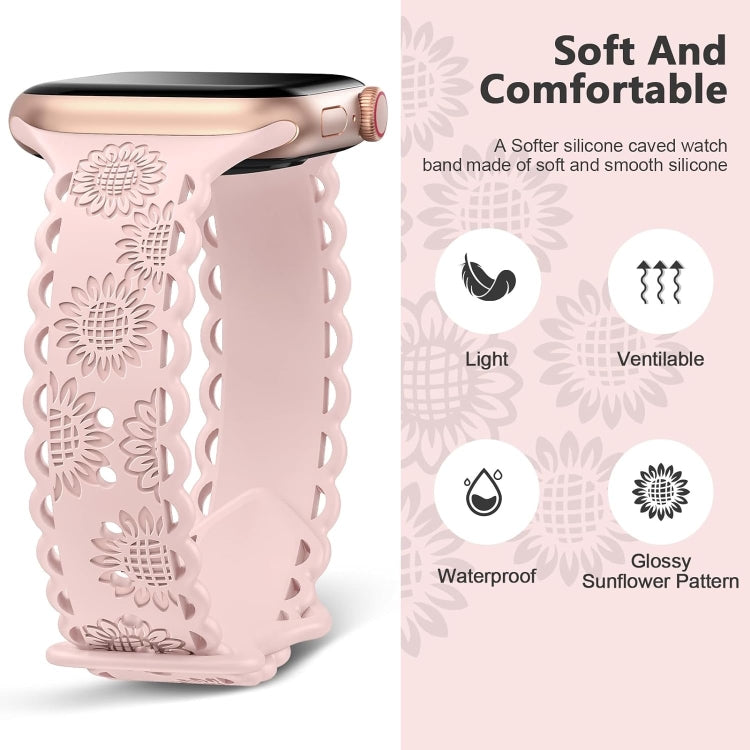 For Apple Watch Series 7 45mm Lace Sunflower Embossed Silicone Watch Band