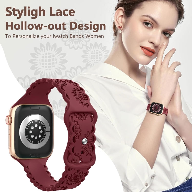 For Apple Watch Series 7 45mm Lace Sunflower Embossed Silicone Watch Band