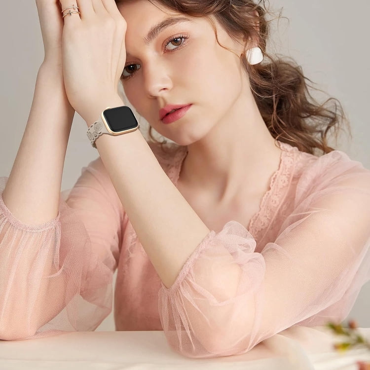 For Apple Watch SE 40mm Lace Sunflower Embossed Silicone Watch Band