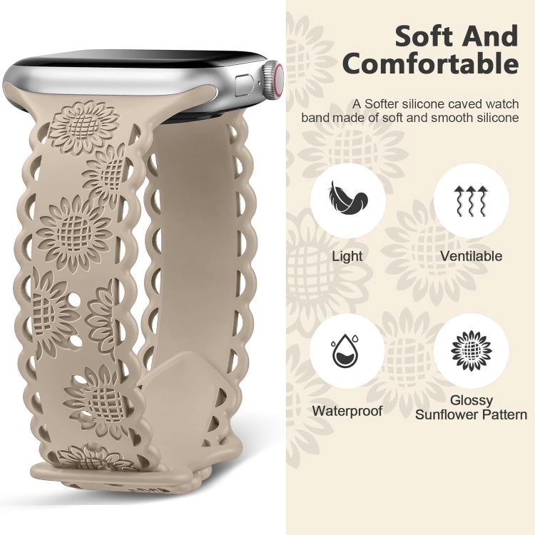 For Apple Watch SE 44mm Lace Sunflower Embossed Silicone Watch Band