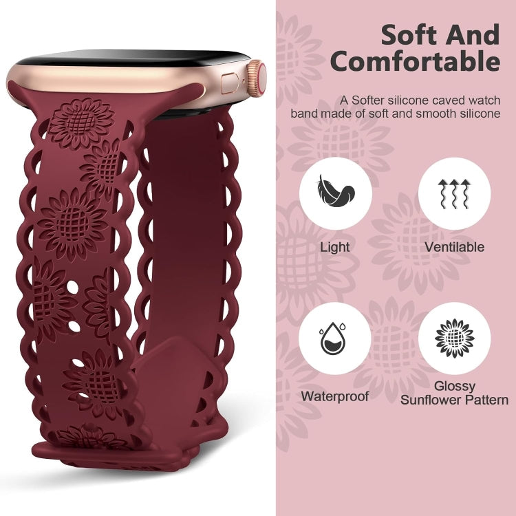 For Apple Watch SE 44mm Lace Sunflower Embossed Silicone Watch Band