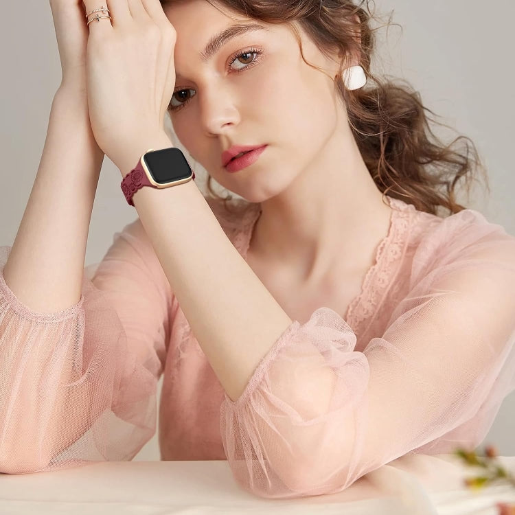 For Apple Watch SE 44mm Lace Sunflower Embossed Silicone Watch Band