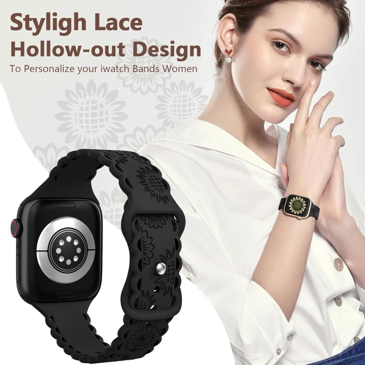 For Apple Watch Series 5 44mm Lace Sunflower Embossed Silicone Watch Band