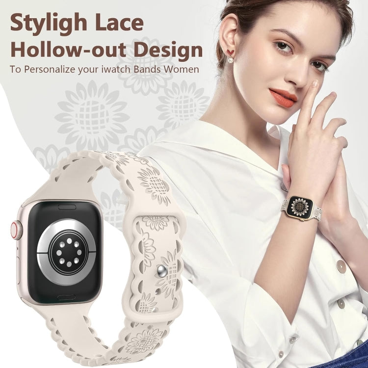 For Apple Watch Series 5 44mm Lace Sunflower Embossed Silicone Watch Band