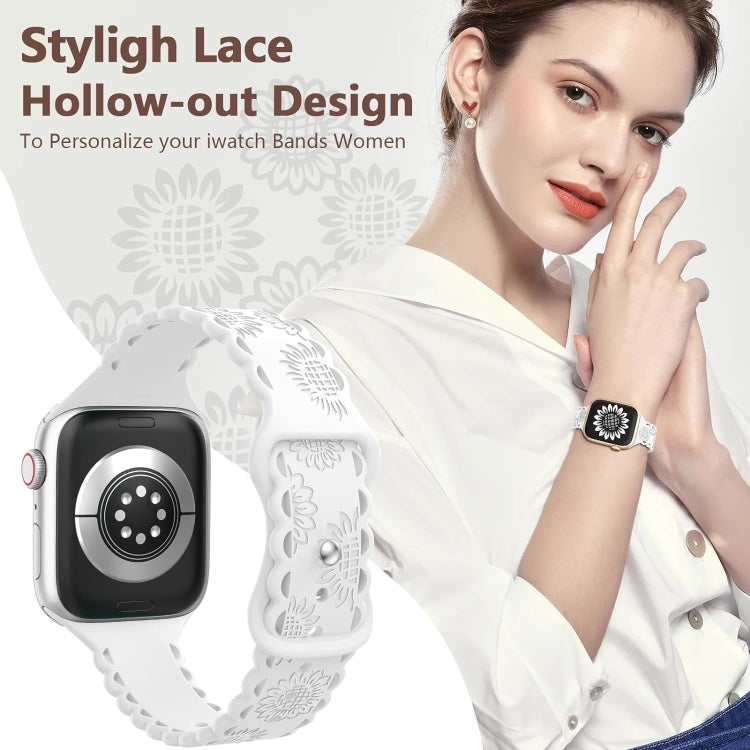 For Apple Watch Series 4 44mm Lace Sunflower Embossed Silicone Watch Band
