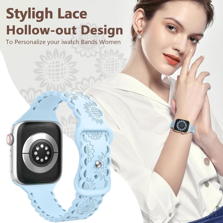 For Apple Watch Series 3 38mm Lace Sunflower Embossed Silicone Watch Band