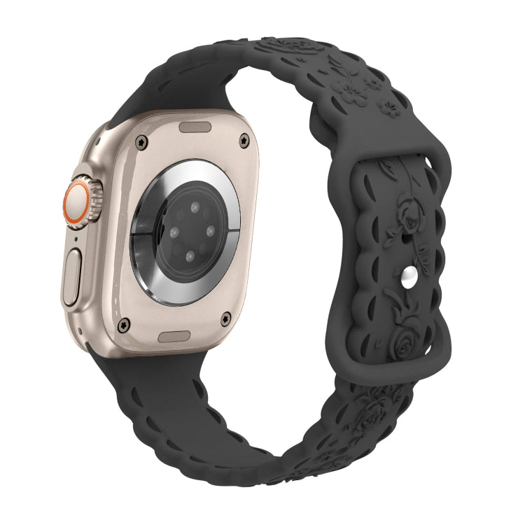 For Apple Watch Ultra 2 49mm Lace 3D Rose Embossed Silicone Watch Band