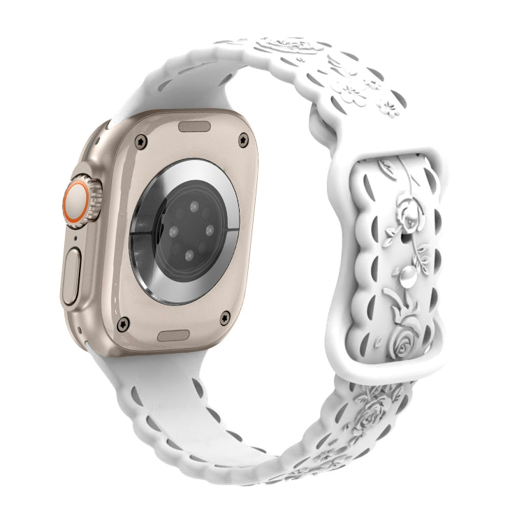 For Apple Watch Ultra 2 49mm Lace 3D Rose Embossed Silicone Watch Band