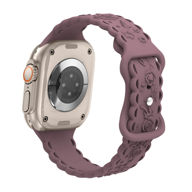 For Apple Watch Ultra 2 49mm Lace 3D Rose Embossed Silicone Watch Band