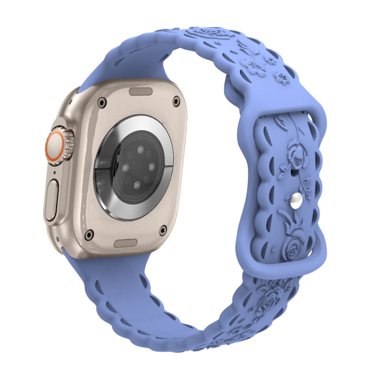 For Apple Watch Ultra 2 49mm Lace 3D Rose Embossed Silicone Watch Band