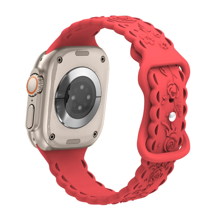 For Apple Watch Ultra 2 49mm Lace 3D Rose Embossed Silicone Watch Band