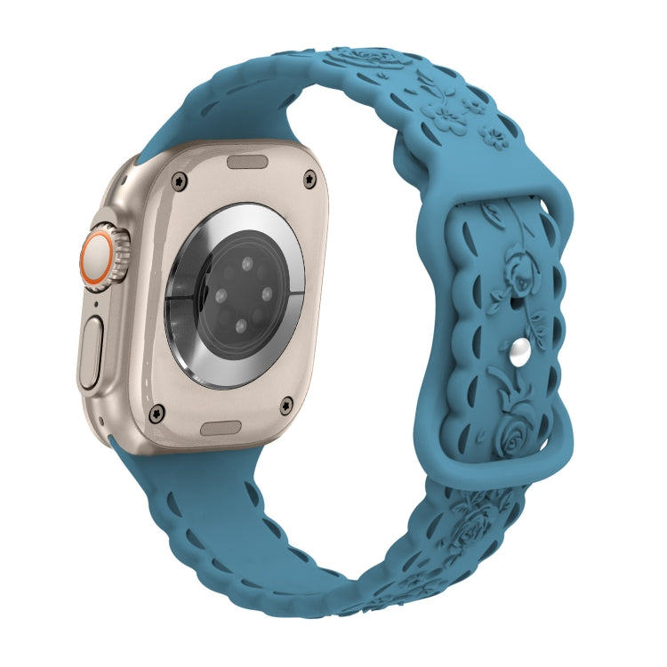 For Apple Watch Ultra 2 49mm Lace 3D Rose Embossed Silicone Watch Band