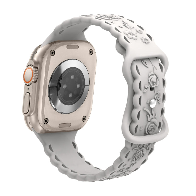 For Apple Watch Ultra 2 49mm Lace 3D Rose Embossed Silicone Watch Band