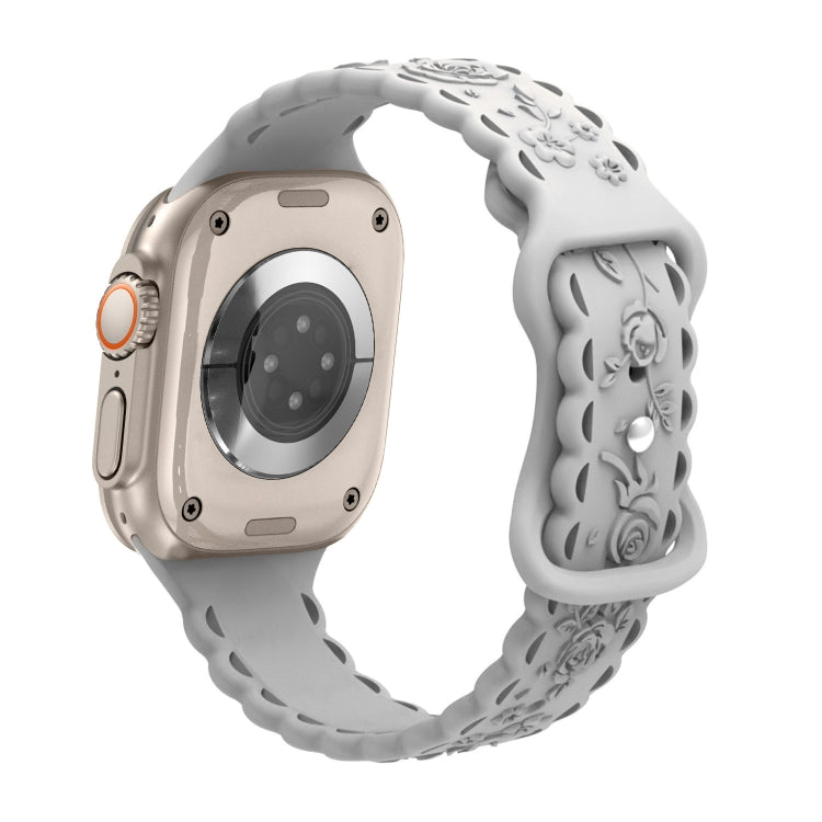 For Apple Watch Ultra 2 49mm Lace 3D Rose Embossed Silicone Watch Band