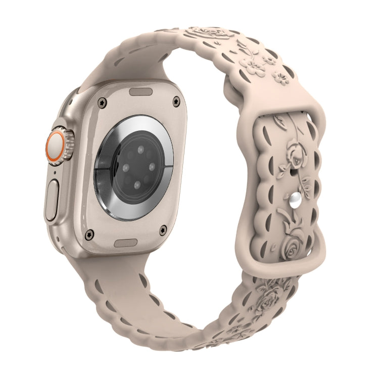 For Apple Watch Ultra 49mm Lace 3D Rose Embossed Silicone Watch Band