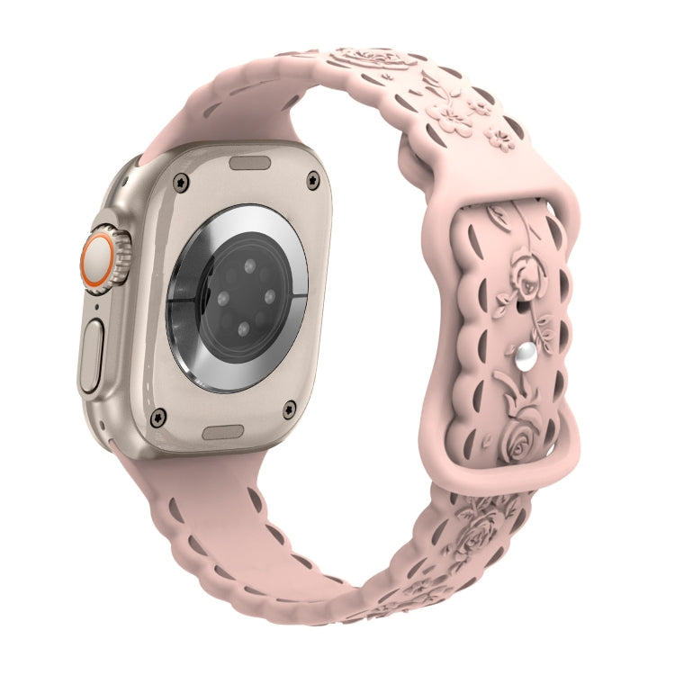 For Apple Watch Ultra 49mm Lace 3D Rose Embossed Silicone Watch Band