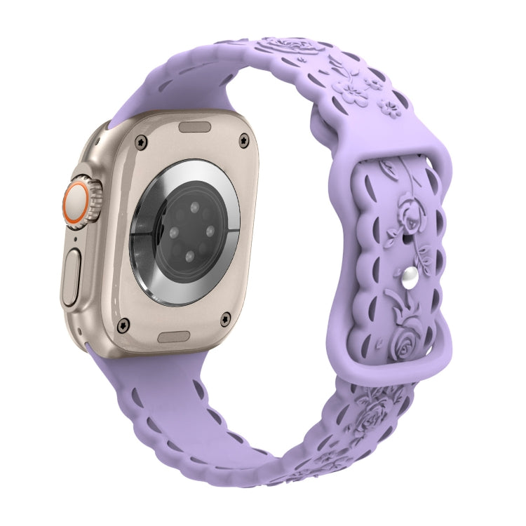 For Apple Watch Ultra 49mm Lace 3D Rose Embossed Silicone Watch Band