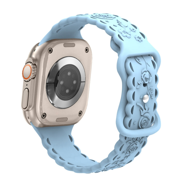 For Apple Watch Ultra 49mm Lace 3D Rose Embossed Silicone Watch Band