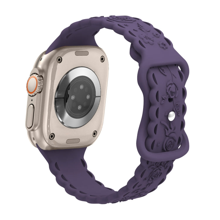 For Apple Watch Ultra 49mm Lace 3D Rose Embossed Silicone Watch Band