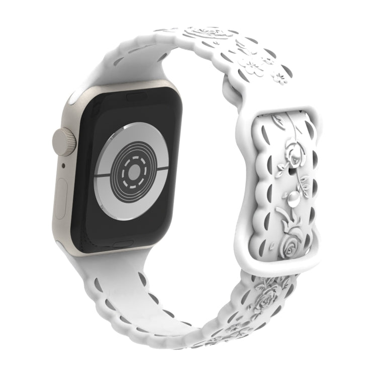 For Apple Watch SE 2022 40mm Lace 3D Rose Embossed Silicone Watch Band