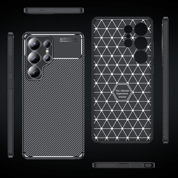 For Samsung Galaxy S25 Ultra 5G Carbon Fiber Texture Shockproof TPU Phone Case - Black