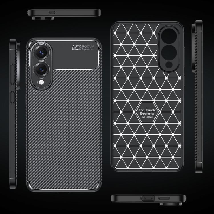 For Samsung Galaxy S25 Edge 5G Carbon Fiber Texture Shockproof TPU Phone Case - Black