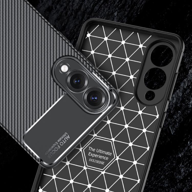 For Samsung Galaxy S25 Edge 5G Carbon Fiber Texture Shockproof TPU Phone Case - Black