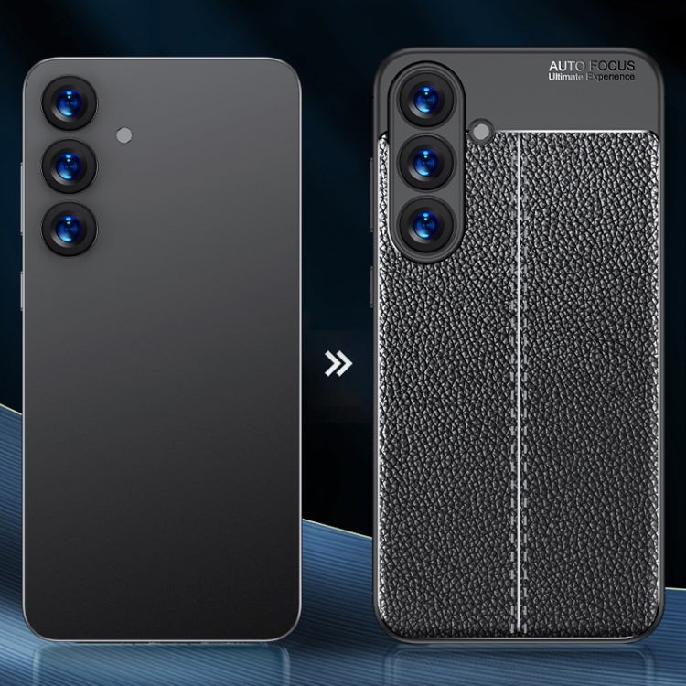 For Samsung Galaxy S25+ 5G Litchi Texture Shockproof TPU Phone Case - Black