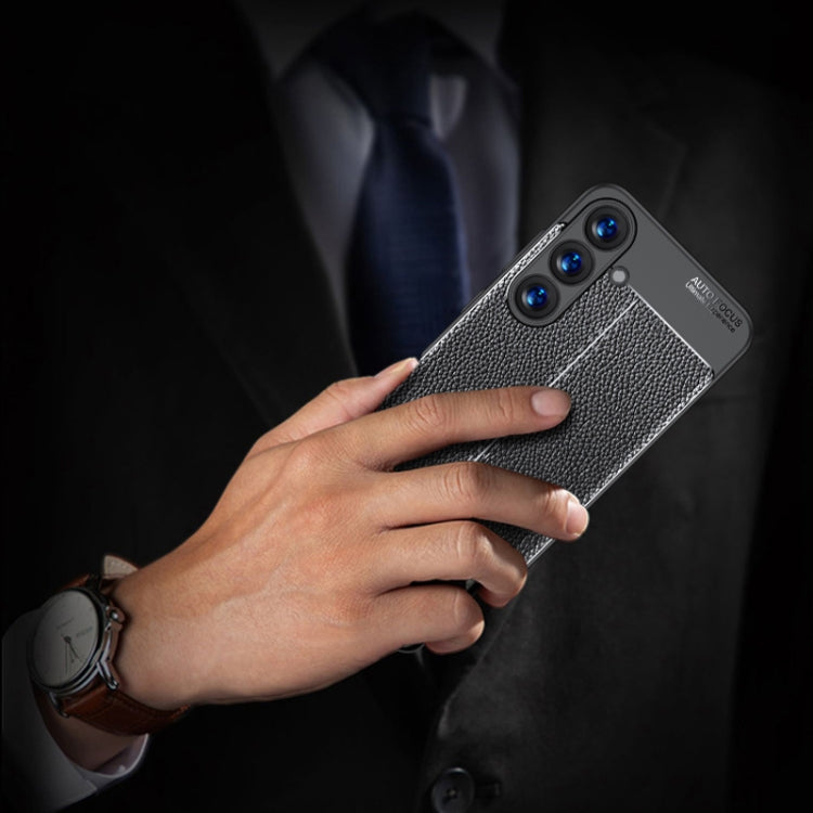 For Samsung Galaxy S25+ 5G Litchi Texture Shockproof TPU Phone Case - Black