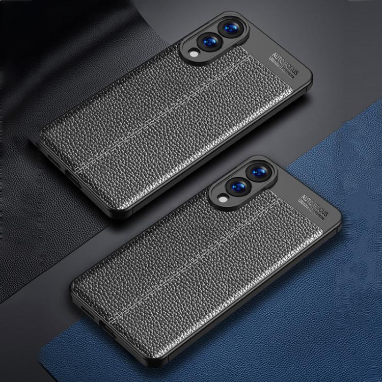 For Samsung Galaxy S25 Edge 5G Litchi Texture Shockproof TPU Phone Case - Black