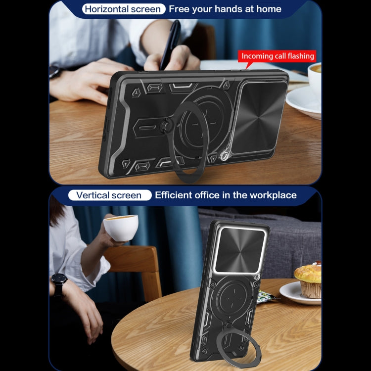 For Xiaomi Poco F6 CD Texture Sliding Camshield Magnetic Holder Phone Case