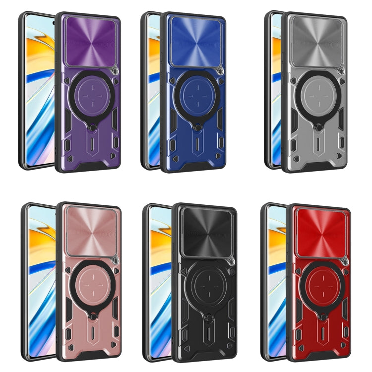 For Xiaomi Poco F6 CD Texture Sliding Camshield Magnetic Holder Phone Case