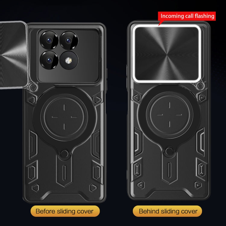 For Xiaomi Poco F6 Pro CD Texture Sliding Camshield Magnetic Holder Phone Case