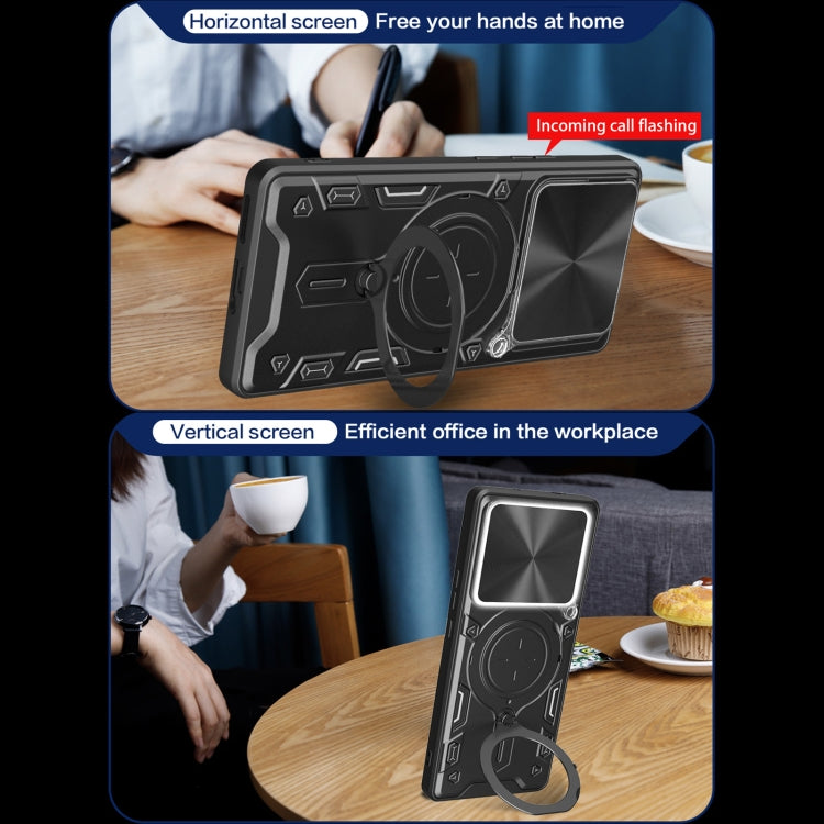 For Xiaomi Poco F6 Pro CD Texture Sliding Camshield Magnetic Holder Phone Case