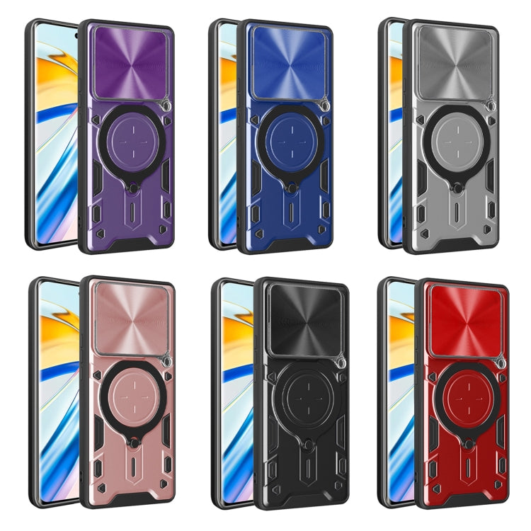 For Xiaomi Poco F6 Pro CD Texture Sliding Camshield Magnetic Holder Phone Case