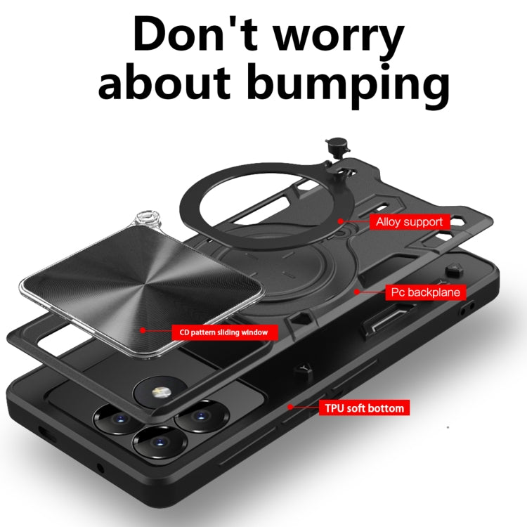For Xiaomi Poco F6 Pro CD Texture Sliding Camshield Magnetic Holder Phone Case