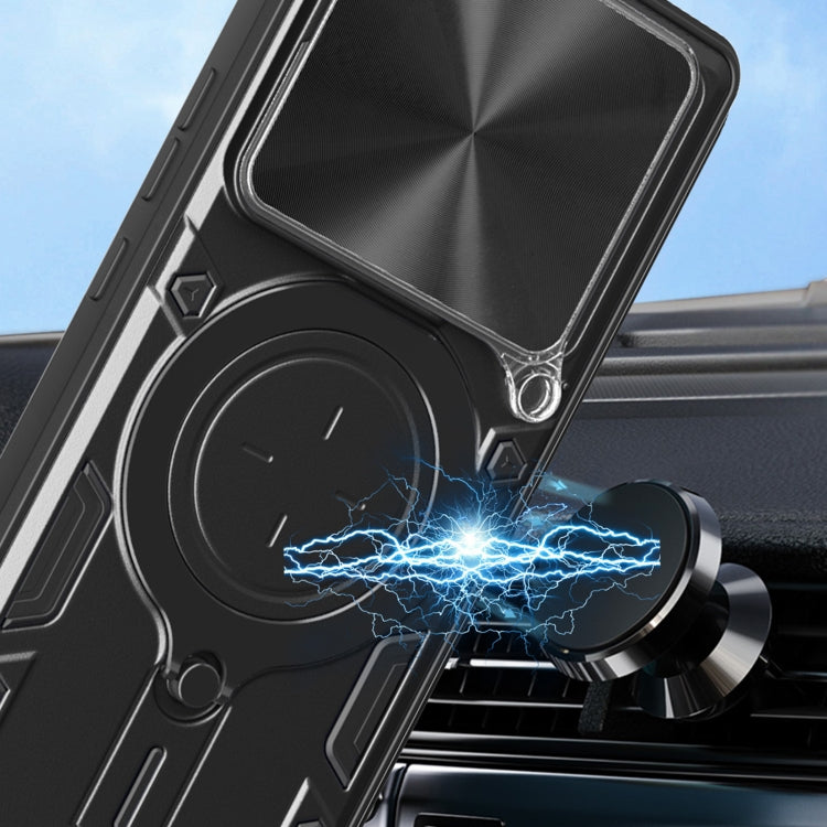 For Xiaomi Poco F6 Pro CD Texture Sliding Camshield Magnetic Holder Phone Case